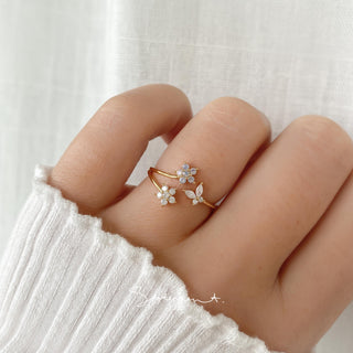 Double Blossom Butterfly Ring