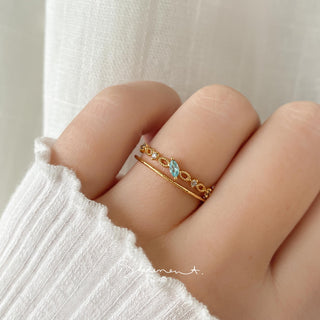 Aqua Blue Marquise Double Ring
