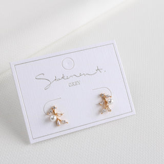 Wild Thyme Sprig Pearl Earrings