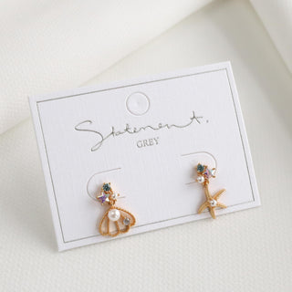 Seashell Starfish Pearl Earrings