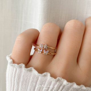 Duo Pink Butterfly Blossom Ring