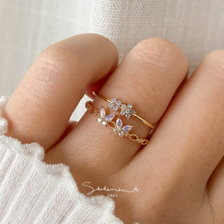 Duo Pink Butterfly Blossom Ring