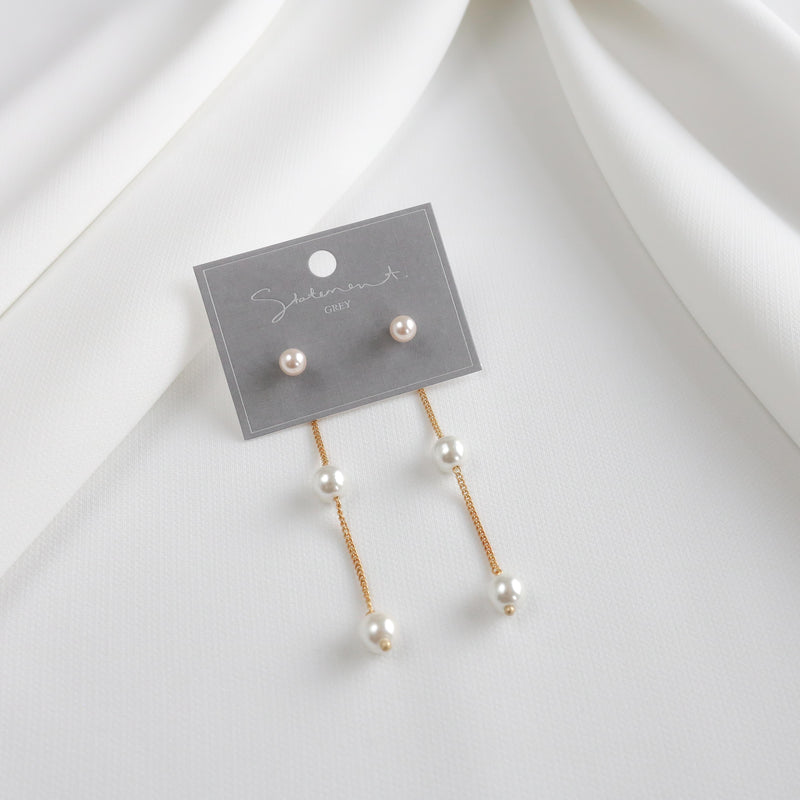 Three Pearl Station Earrings