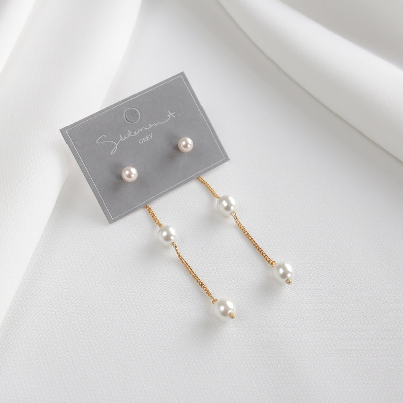 Three Pearl Station Earrings