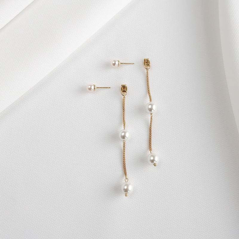 Three Pearl Station Earrings