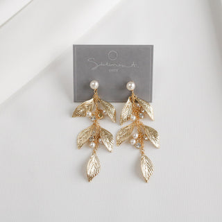 Fluttering Leaf Pearl Drop Earrings