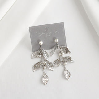 Fluttering Leaf Pearl Drop Earrings