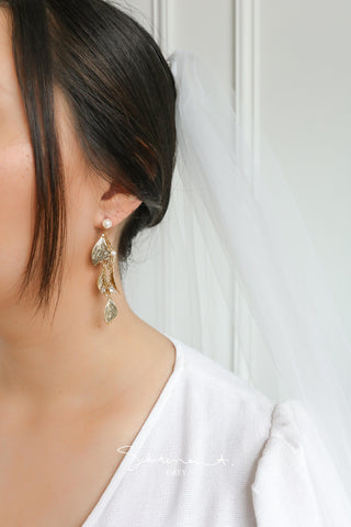 Fluttering Leaf Pearl Drop Earrings