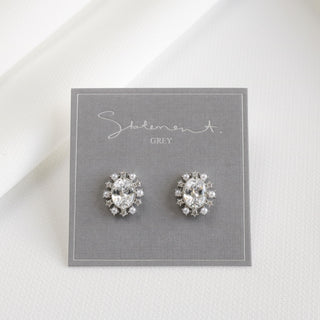 Evelyn Pearl Oval Crystal Stud Earrings