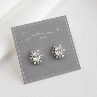 Evelyn Pearl Oval Crystal Stud Earrings