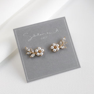Floral Pearl Leaf Vine Earrings