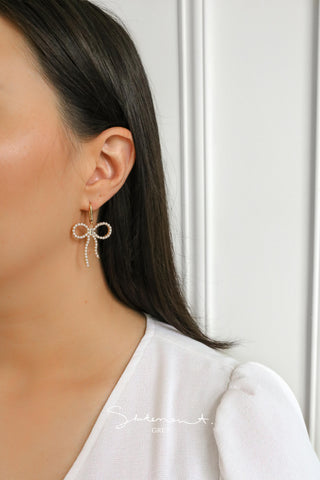 Pearl Studded Bow Dangle Earrings