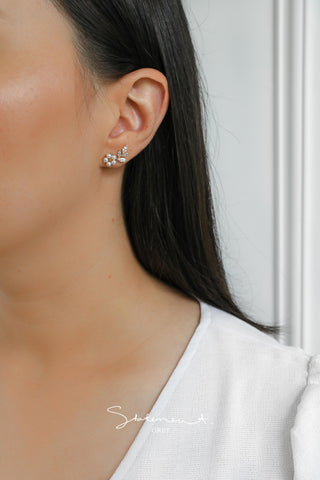 Floral Pearl Leaf Vine Earrings